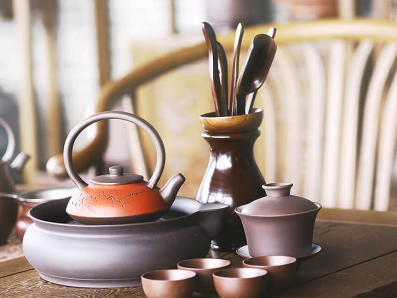 Sample wares at a family run tea roasting plant.