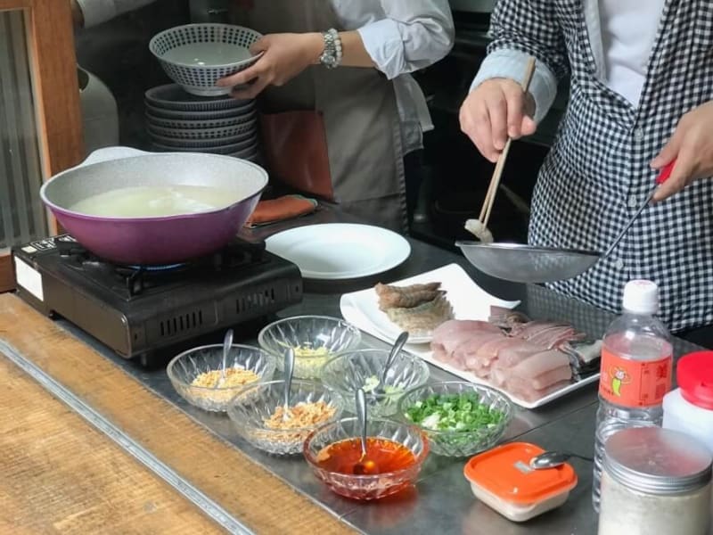Enjoy Tainan's famous milkfish congee, prepared right in front of you
