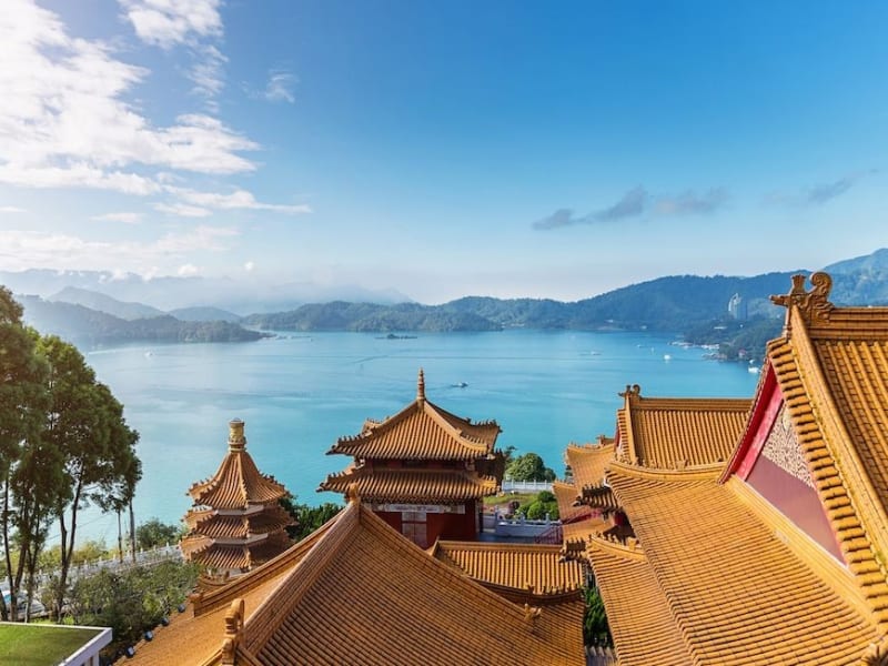 Sun Moon Lake View over Temple Rooftops