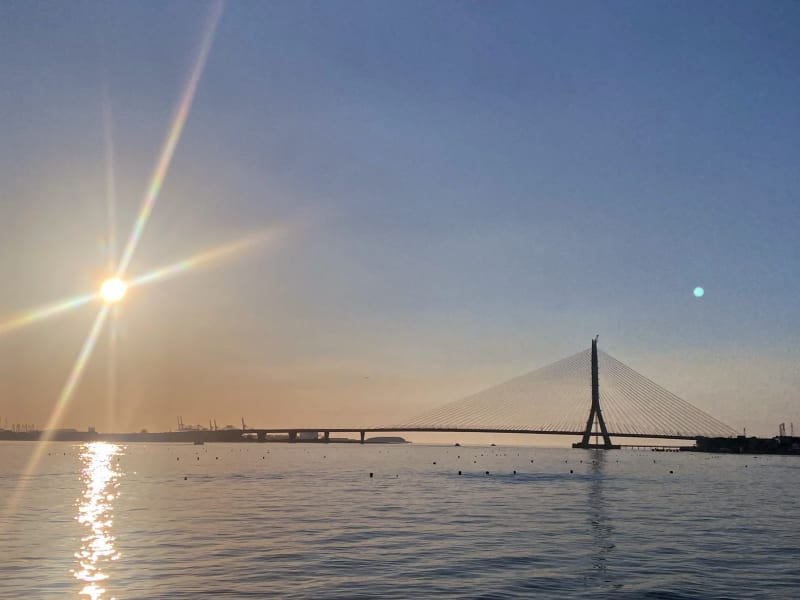 Golden light over Danjiang Bridge, Zaha Hadid's final work
