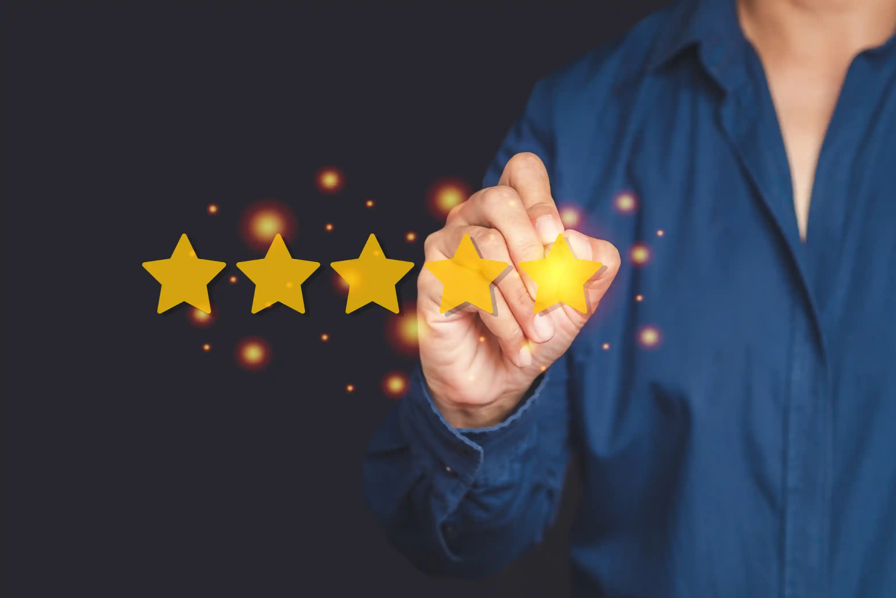 a five-star rating, highlighting excellent service quality, positive customer feedback, and high satisfaction level