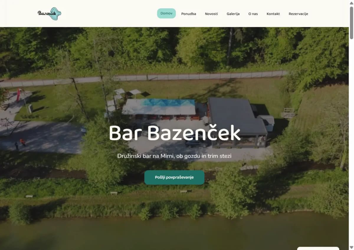 Posnetek žive spletne strani Bar Bazenček (barbazencek.si)