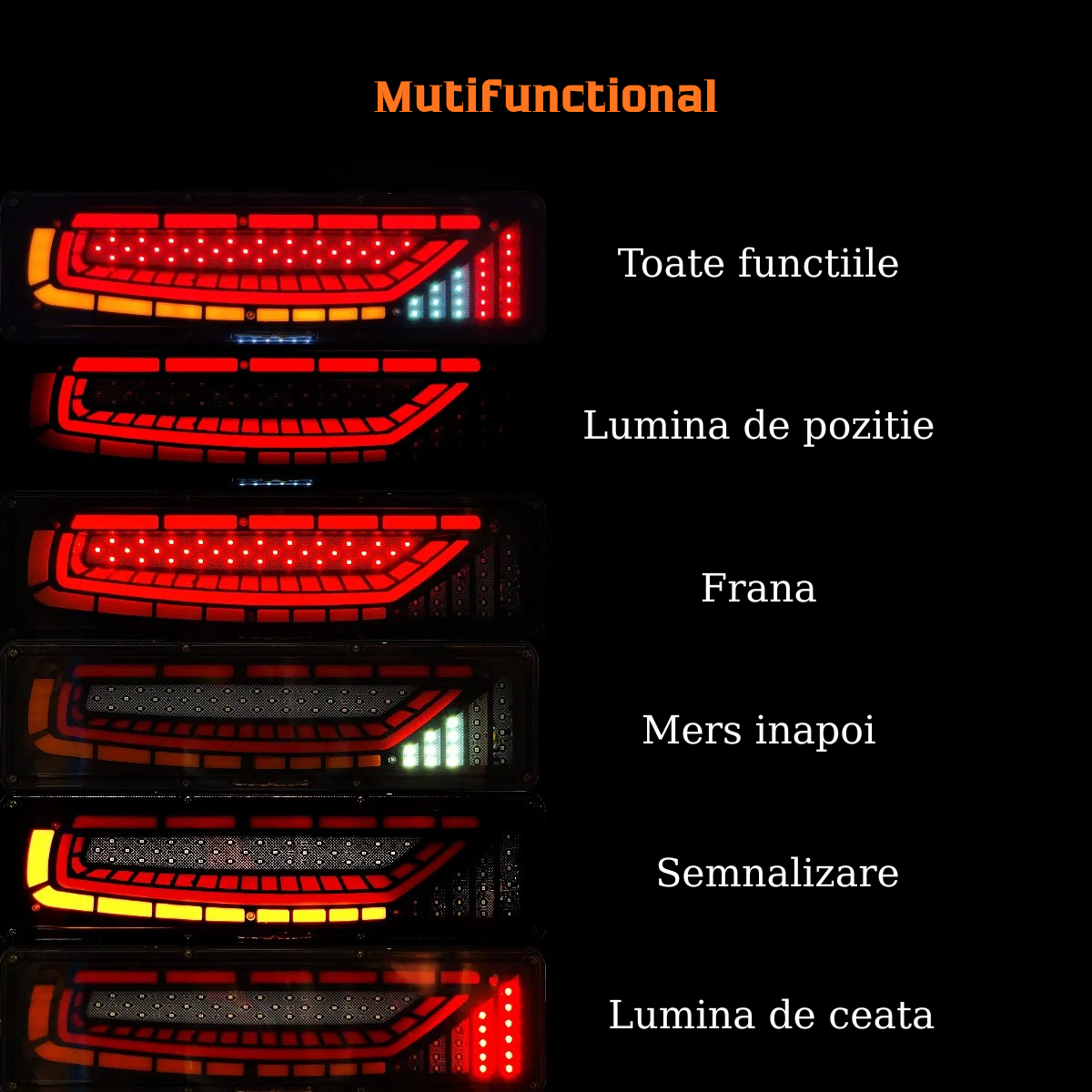 Stop spate LED – 5 functii: pozitie, frana, marsarier, semnalizare, ceata