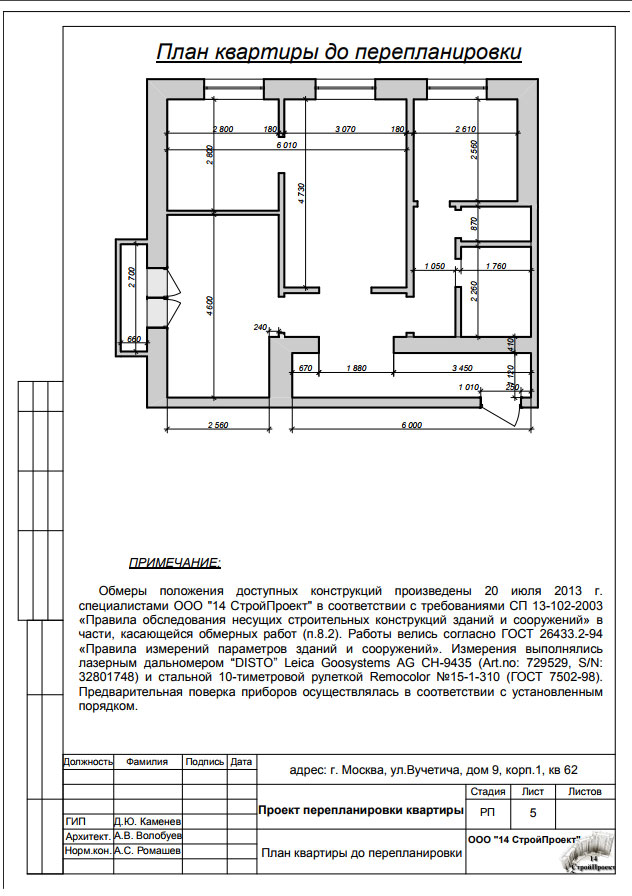 Перепланировка квартиры проект образец