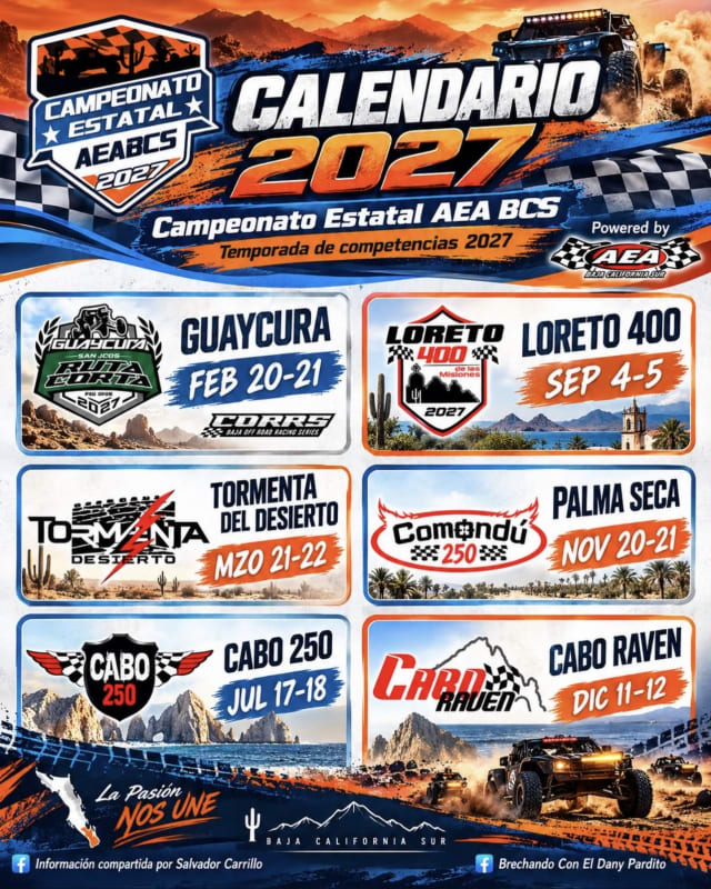 Calendario 2027 Campeonato Estatal AEA BCS