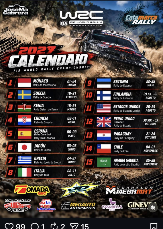2027 FIA World Rally Championship Calendar