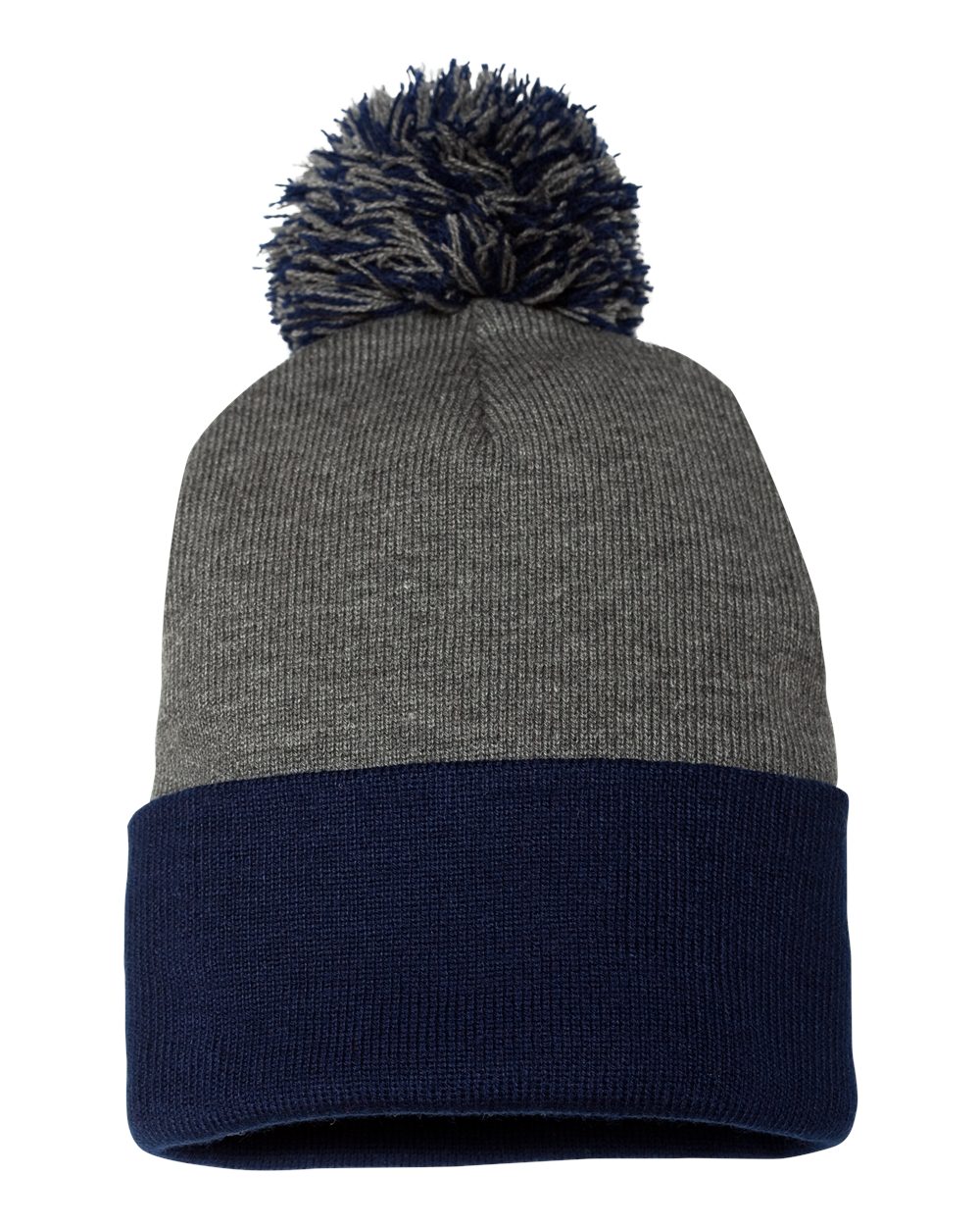 Sportsman Pom Pom 12inch Knit Beanie in Dark Heather Grey/Navy