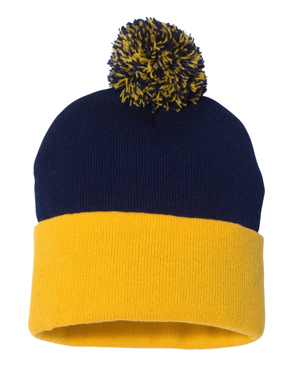Sportsman Pom Pom 12inch Knit Beanie in Navy/Gold