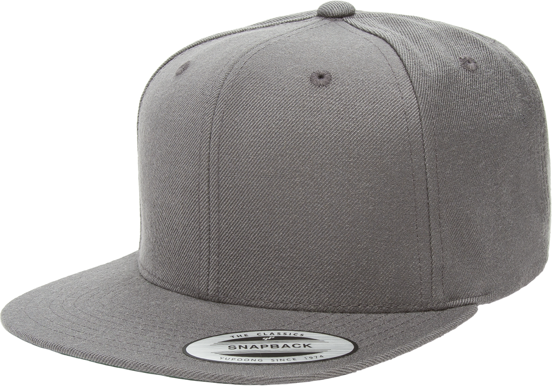 Yupoong Flat Bill Snapback Cap in Dark Grey