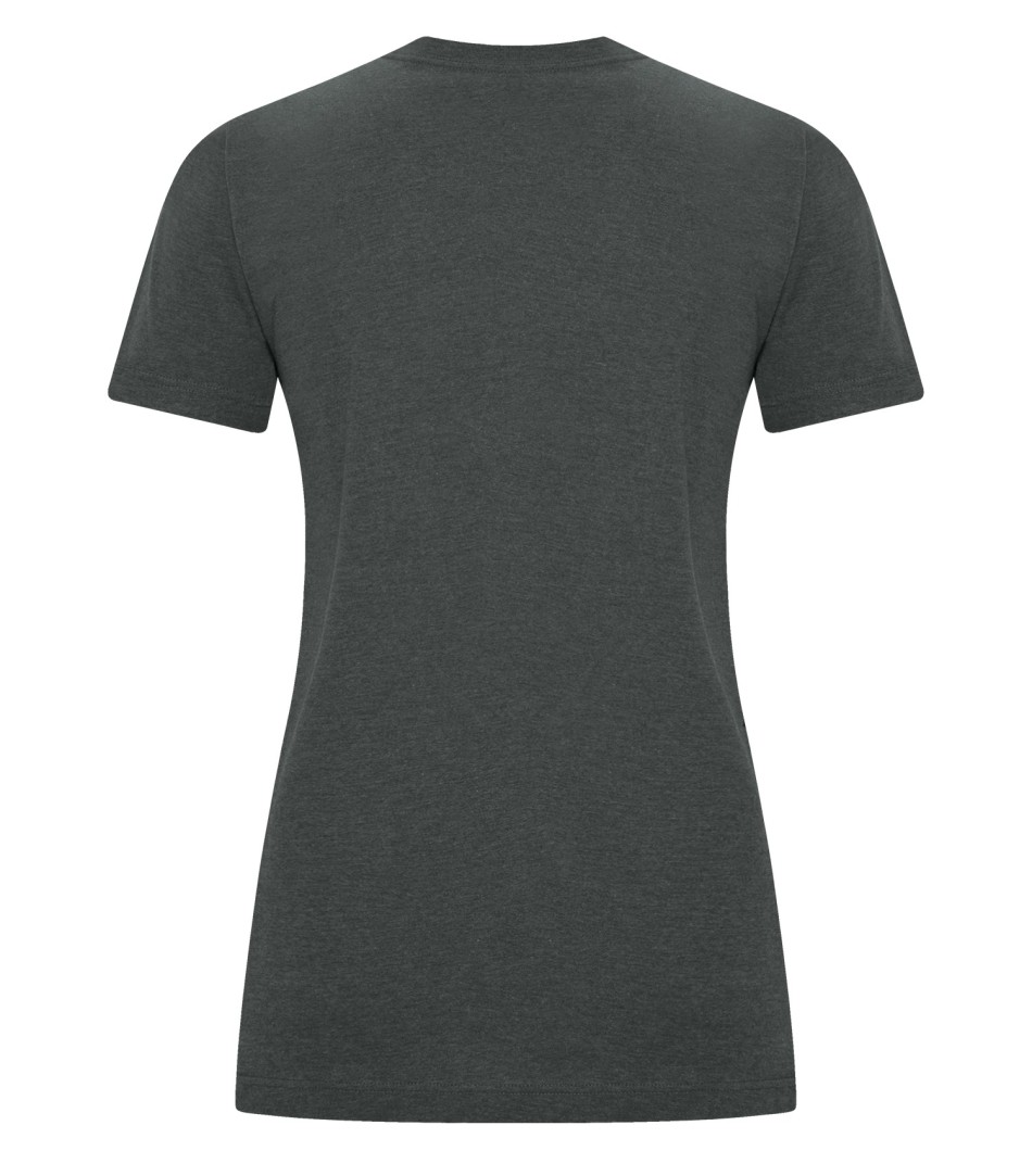 Am image of a Custom Koi Element Ring Spun Blend Ladies Tee in Charcoal!
