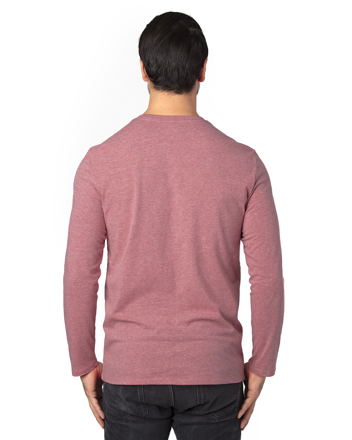Am image of a Custom Threadfast Unisex Ultimate Long Sleeve T Shirt in Maroon Heather!