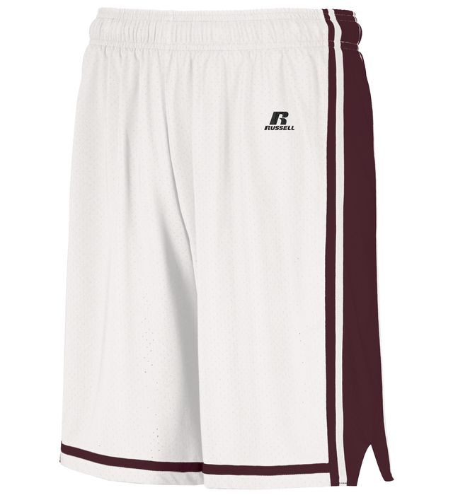 Russell Athletic Legacy Basketball Shorts in White/Maroon