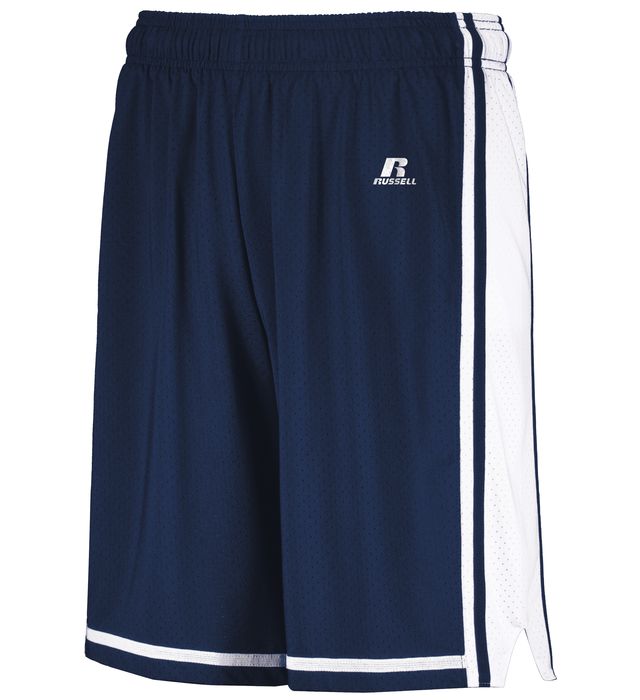 Am image of a Custom Russell Athletic Legacy Basketball Shorts in Navy/White!