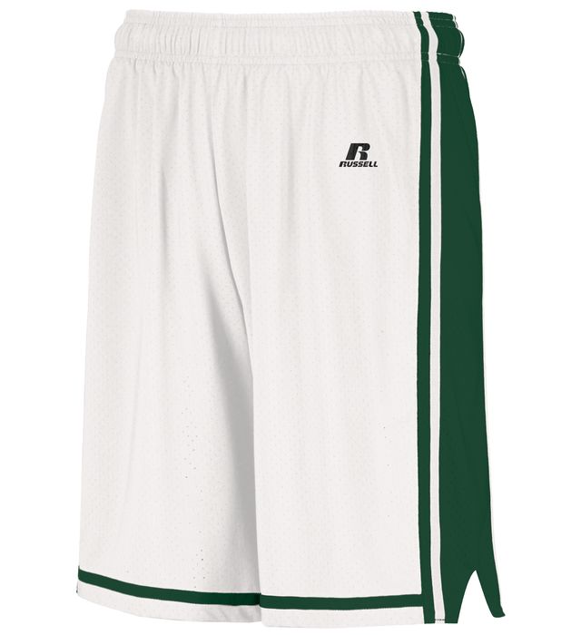 Russell Athletic Legacy Basketball Shorts in White/Dark Green