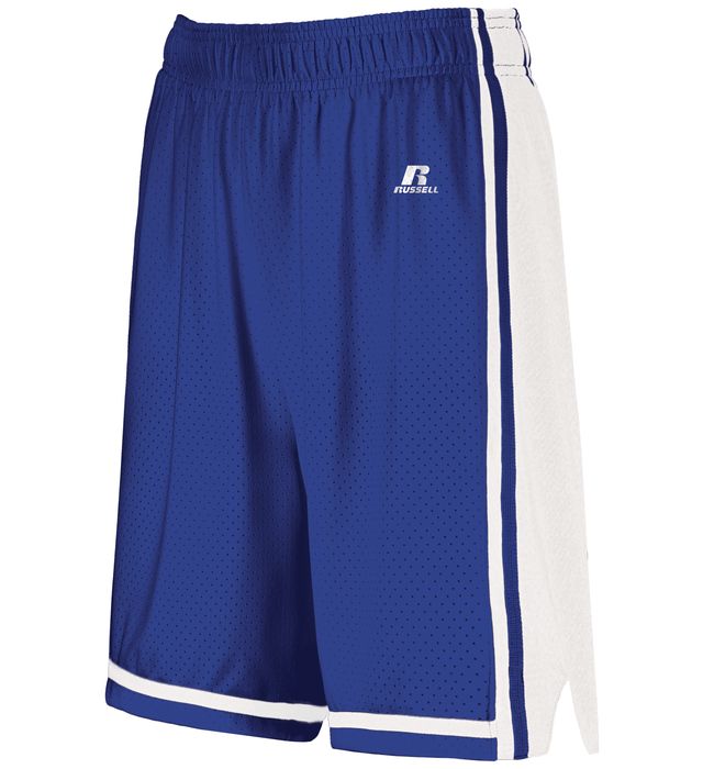 Am image of a Custom Russell Athletic Ladies Legacy Basketball Shorts in Royal/White!