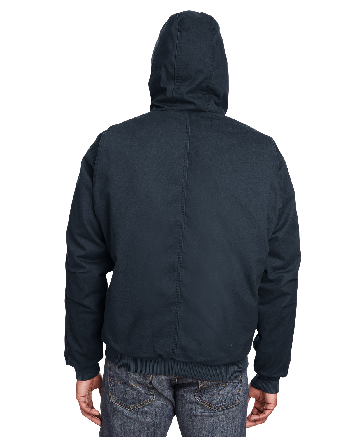 Am image of a Custom Berne Men's Highland Washed Cotton Duck Hooded Jacket in Black!