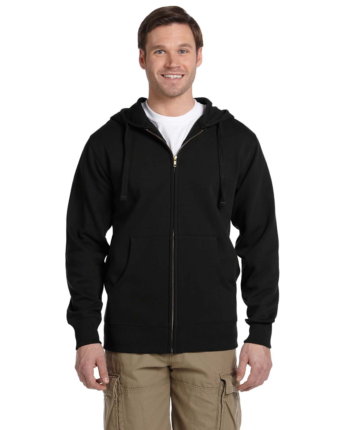 Am image of a Custom Econscious Men's Organic Recycled Full Zip Hood in Black!