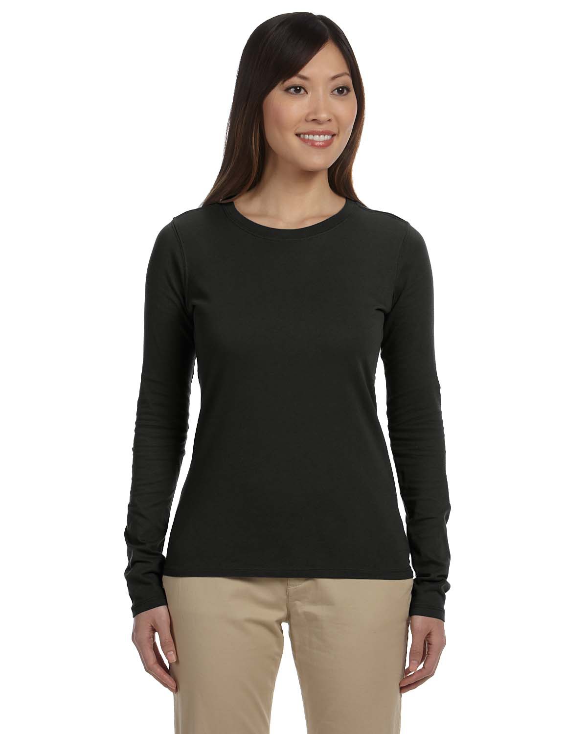 Am image of a Custom Econscious Ladies Classic Long Sleeve T Shirt in Black!