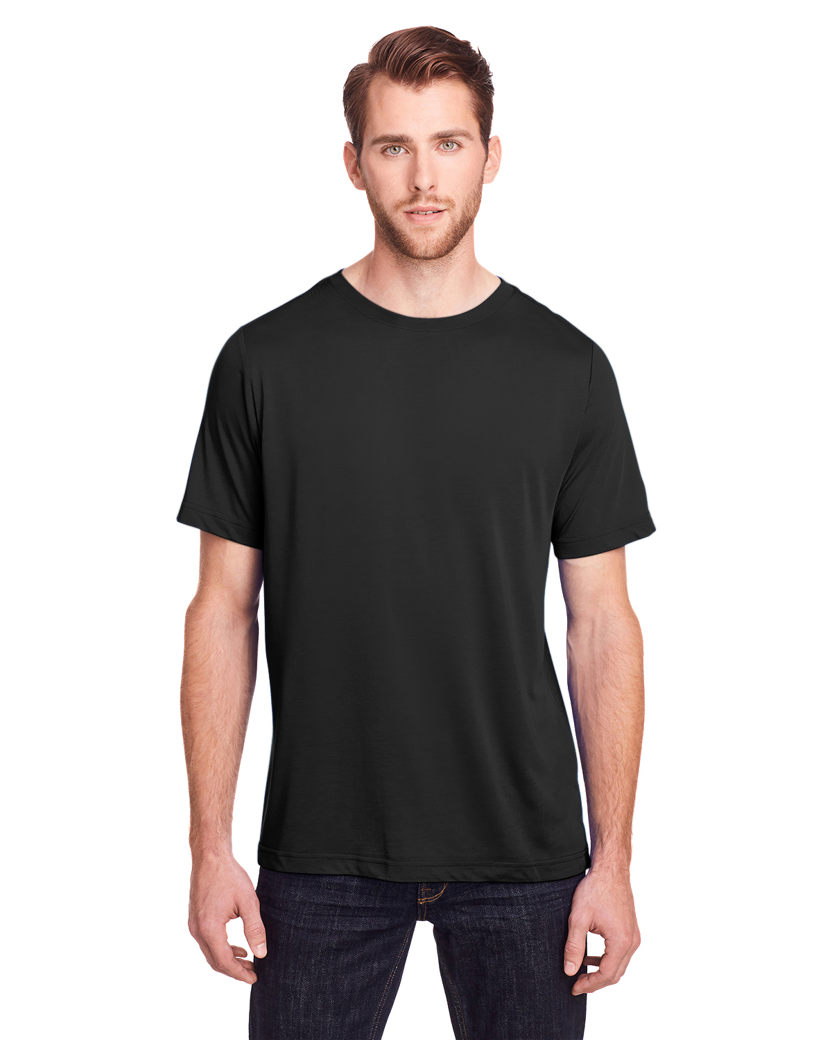 Am image of a Custom Core 365 Adult Fusion ChromaSoft Performance T Shirt in Black!
