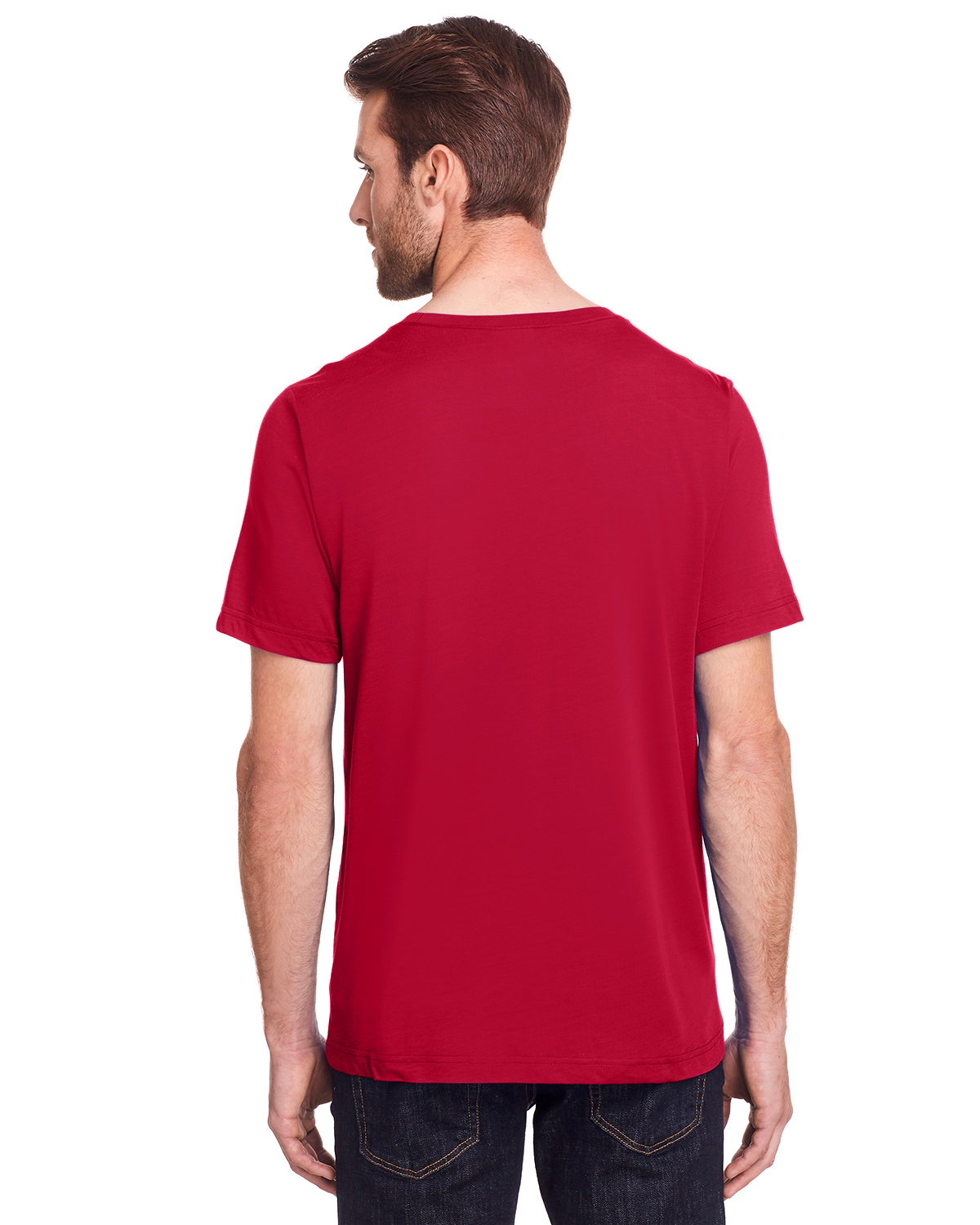 Am image of a Custom Core 365 Adult Fusion ChromaSoft Performance T Shirt in Classic Red!