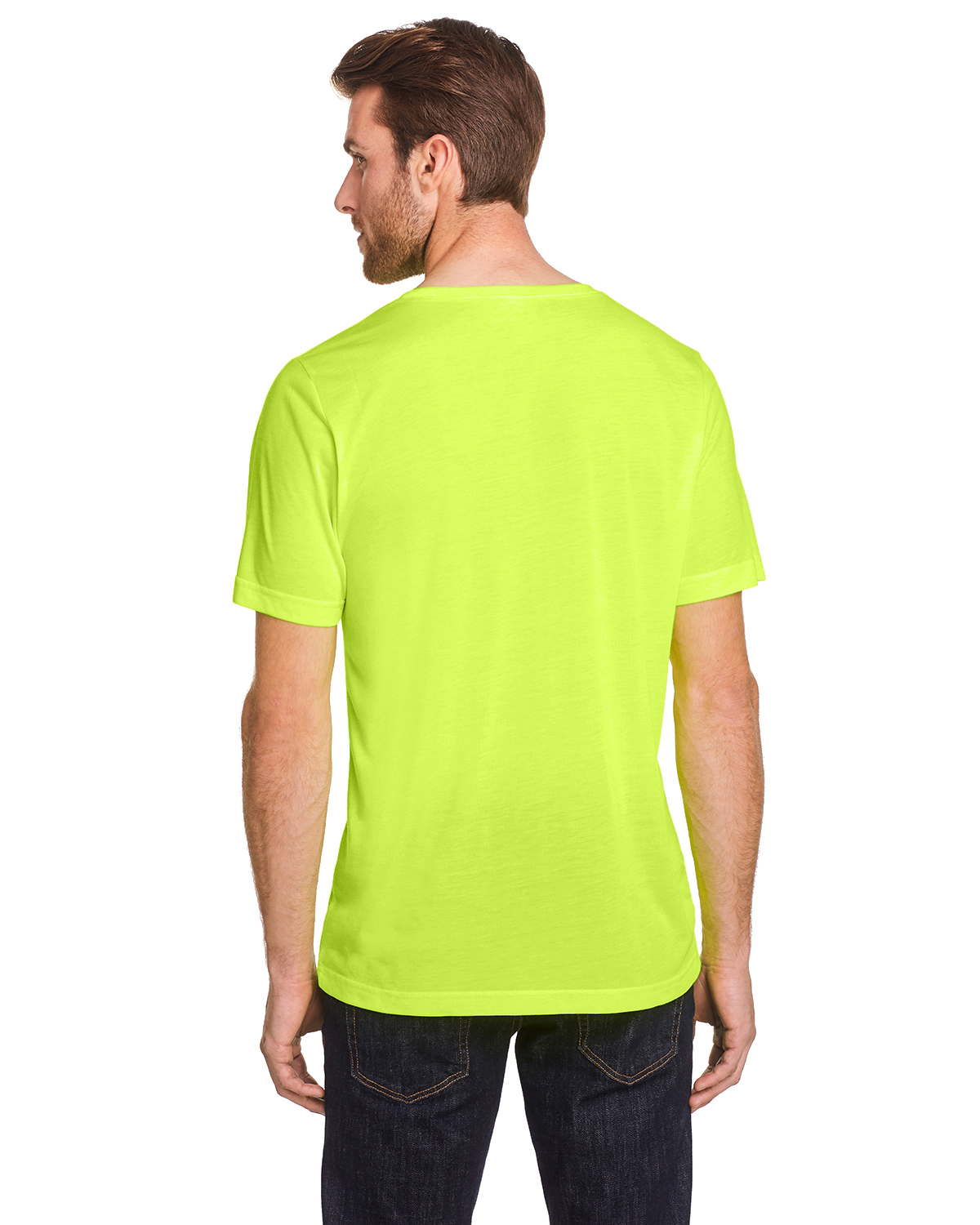 Am image of a Custom Core 365 Adult Fusion ChromaSoft Performance T Shirt in Safety Yellow!
