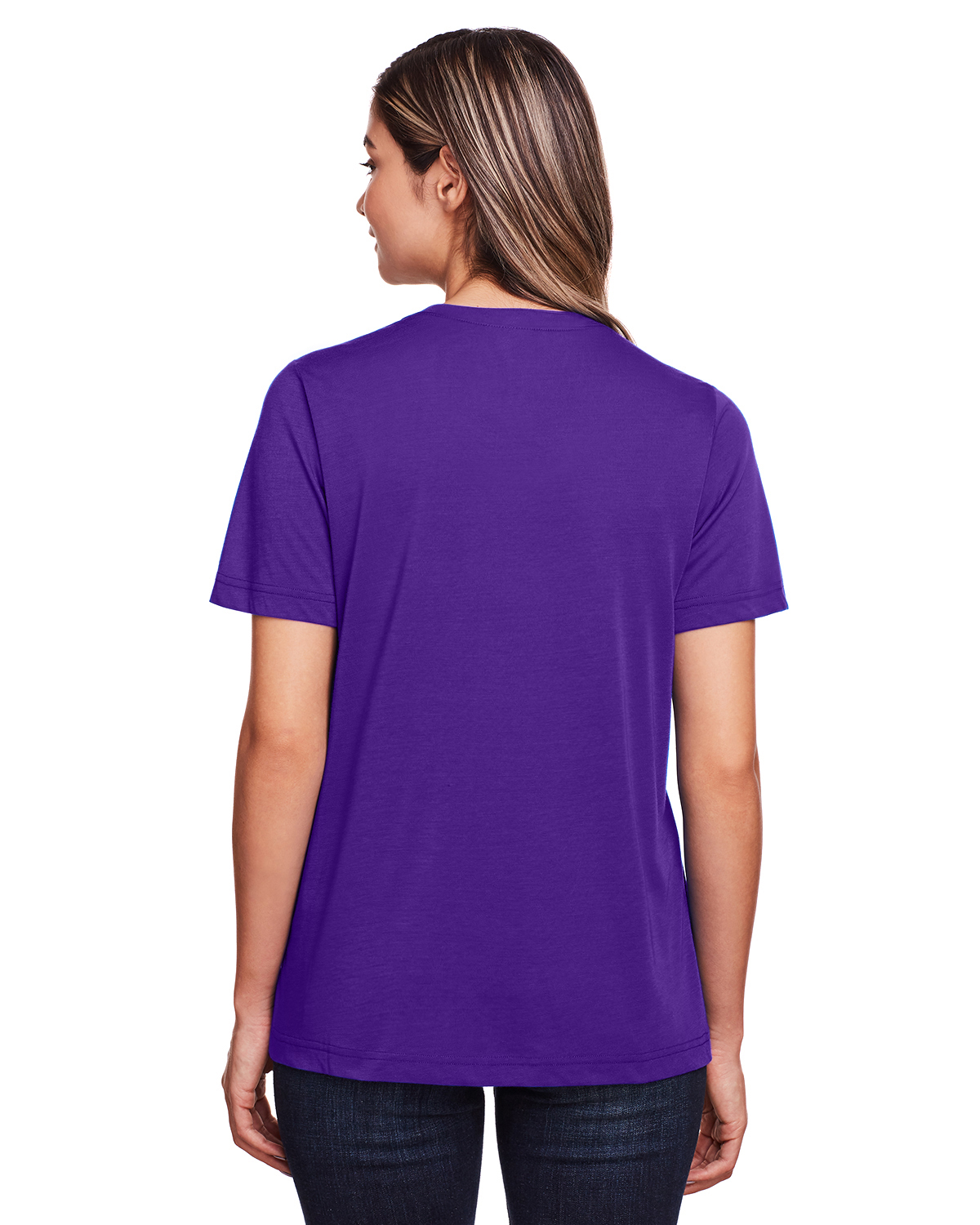 Am image of a Custom Core 365 Ladies' Fusion ChromaSoft™ Performance T Shirt in Campus Purple!