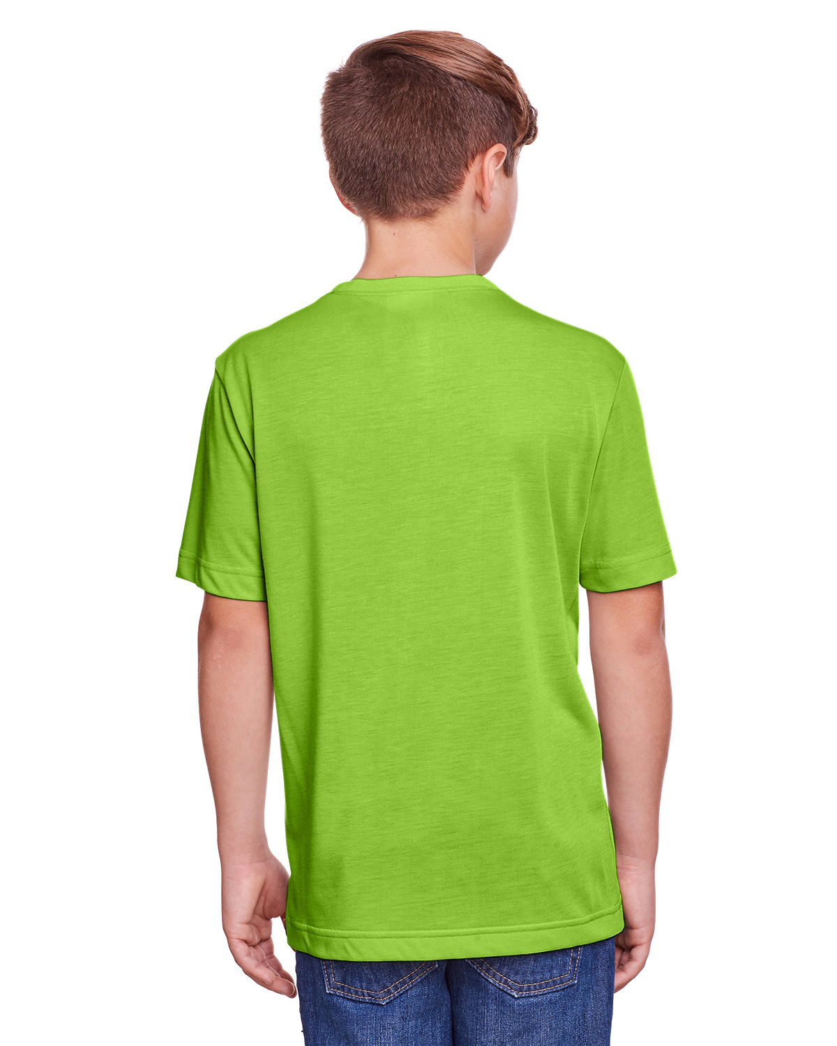 Am image of a Custom Core 365 Youth Fusion ChromaSoft Performance T Shirt in Acid Green!