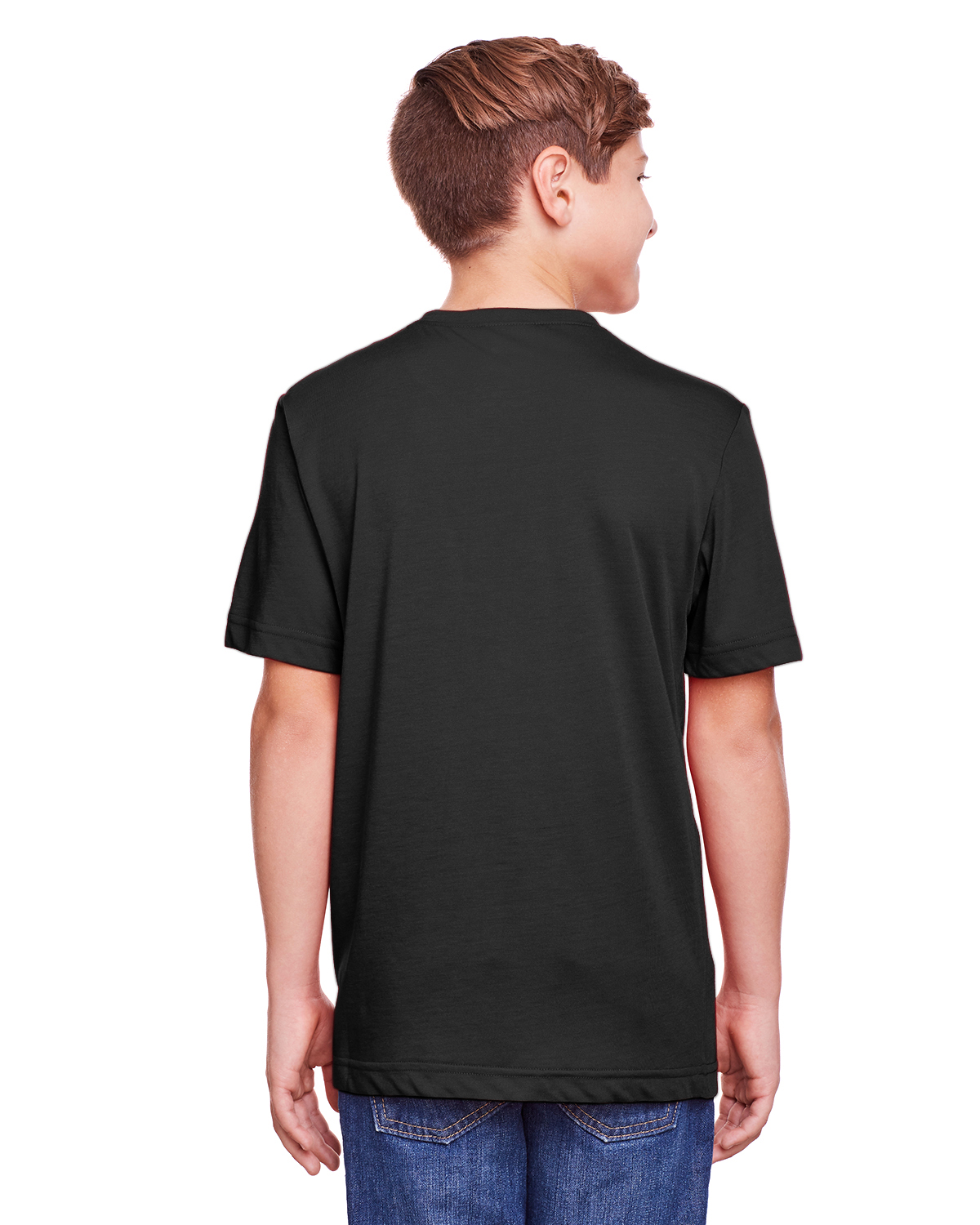 Am image of a Custom Core 365 Youth Fusion ChromaSoft Performance T Shirt in Black!