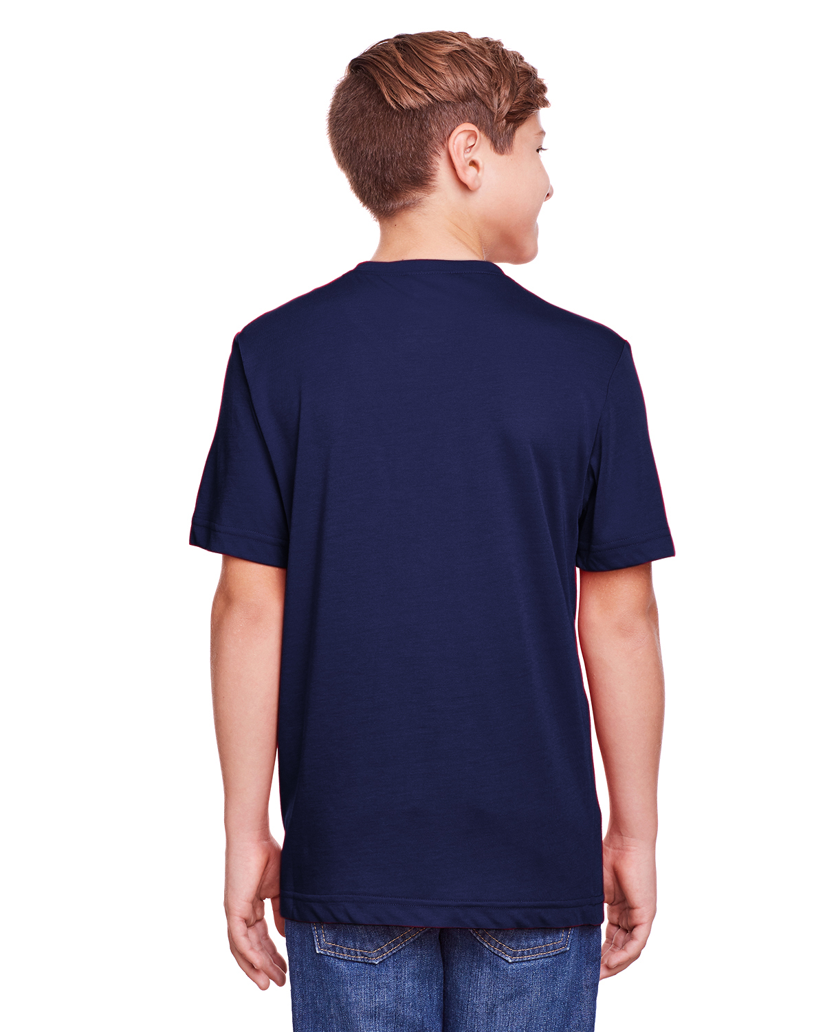 Am image of a Custom Core 365 Youth Fusion ChromaSoft Performance T Shirt in Classic Navy!