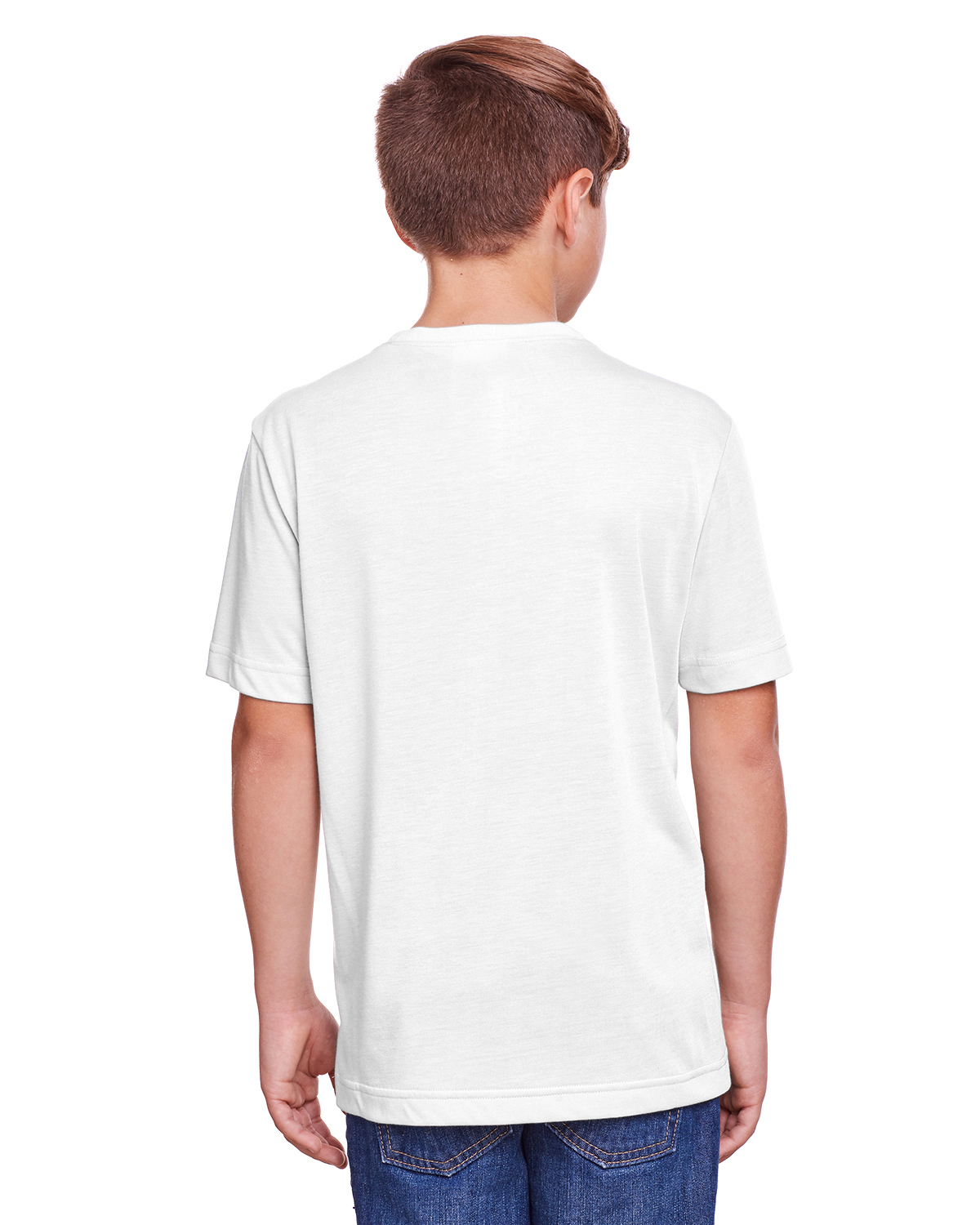Am image of a Custom Core 365 Youth Fusion ChromaSoft Performance T Shirt in White!