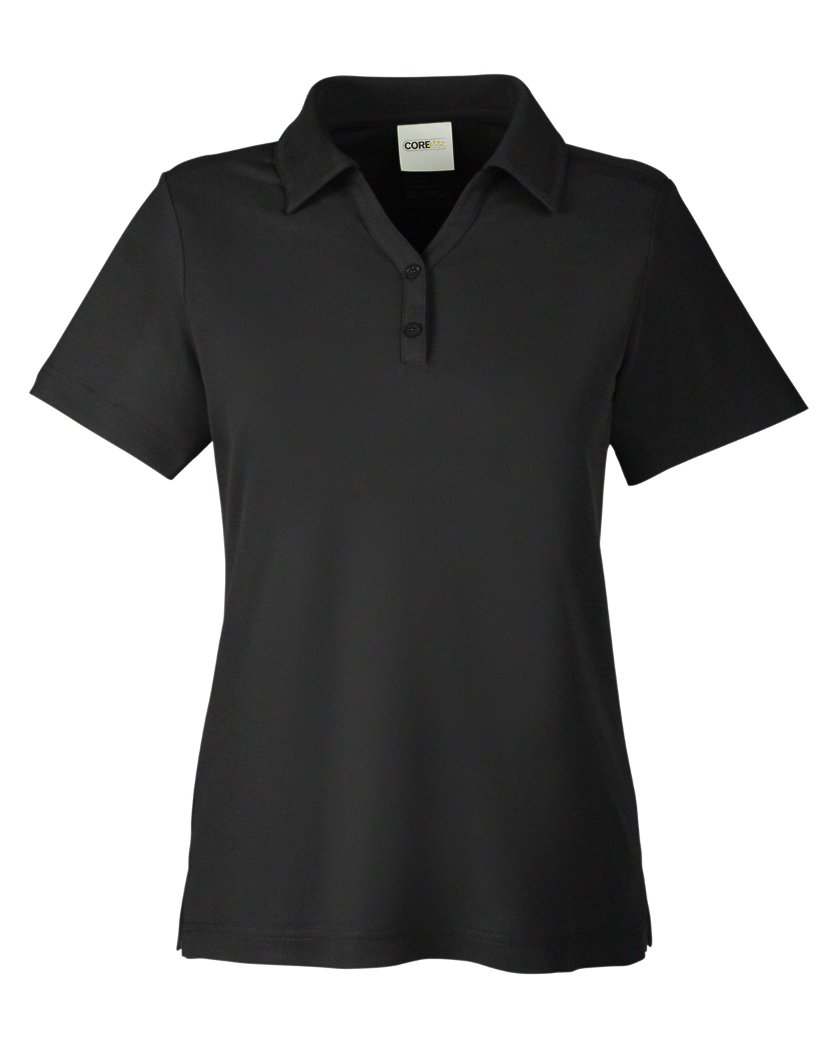 Am image of a Custom Core 365 Ladies Fusion ChromaSoft Pique Polo in Black!
