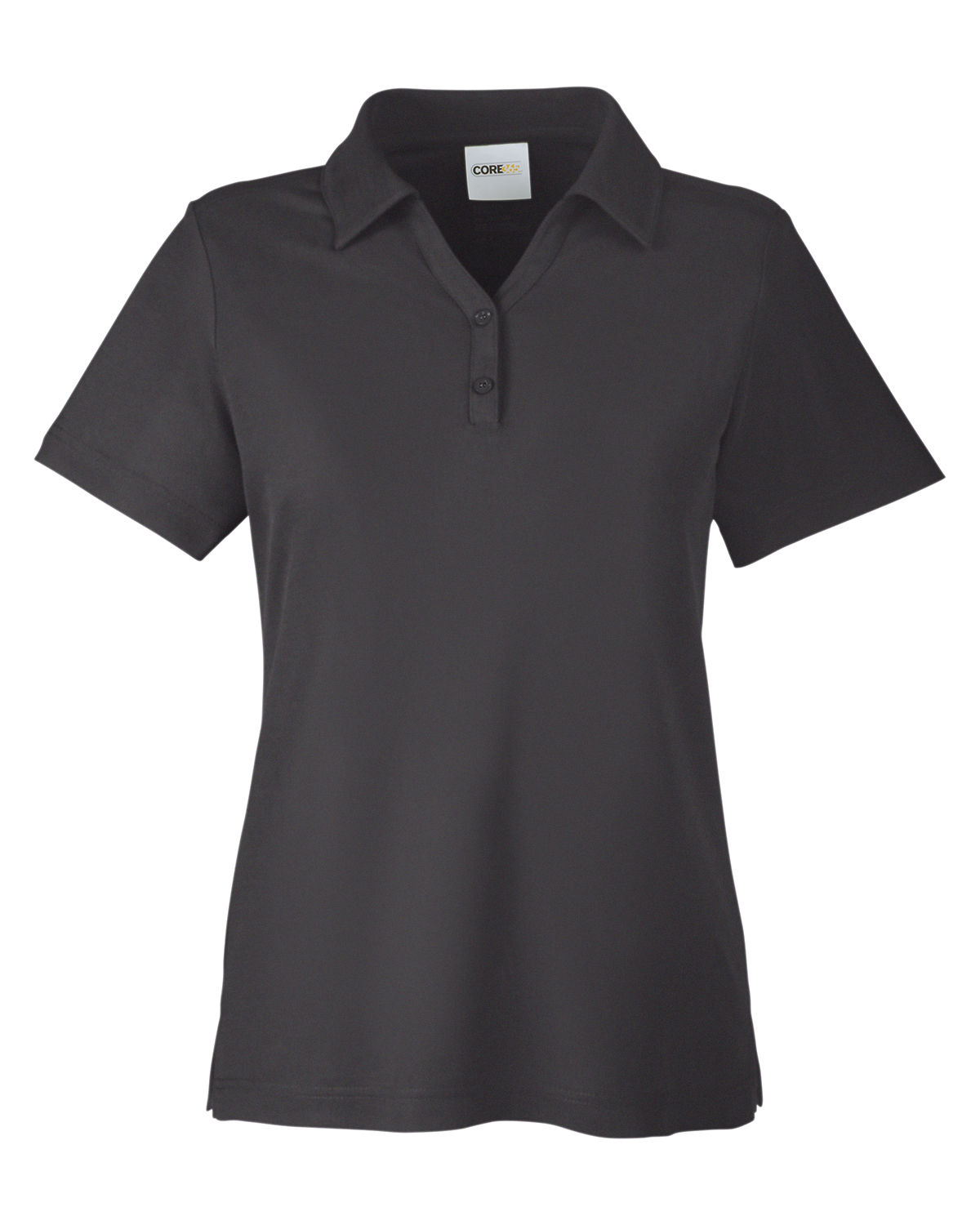 Am image of a Custom Core 365 Ladies Fusion ChromaSoft Pique Polo in Carbon!