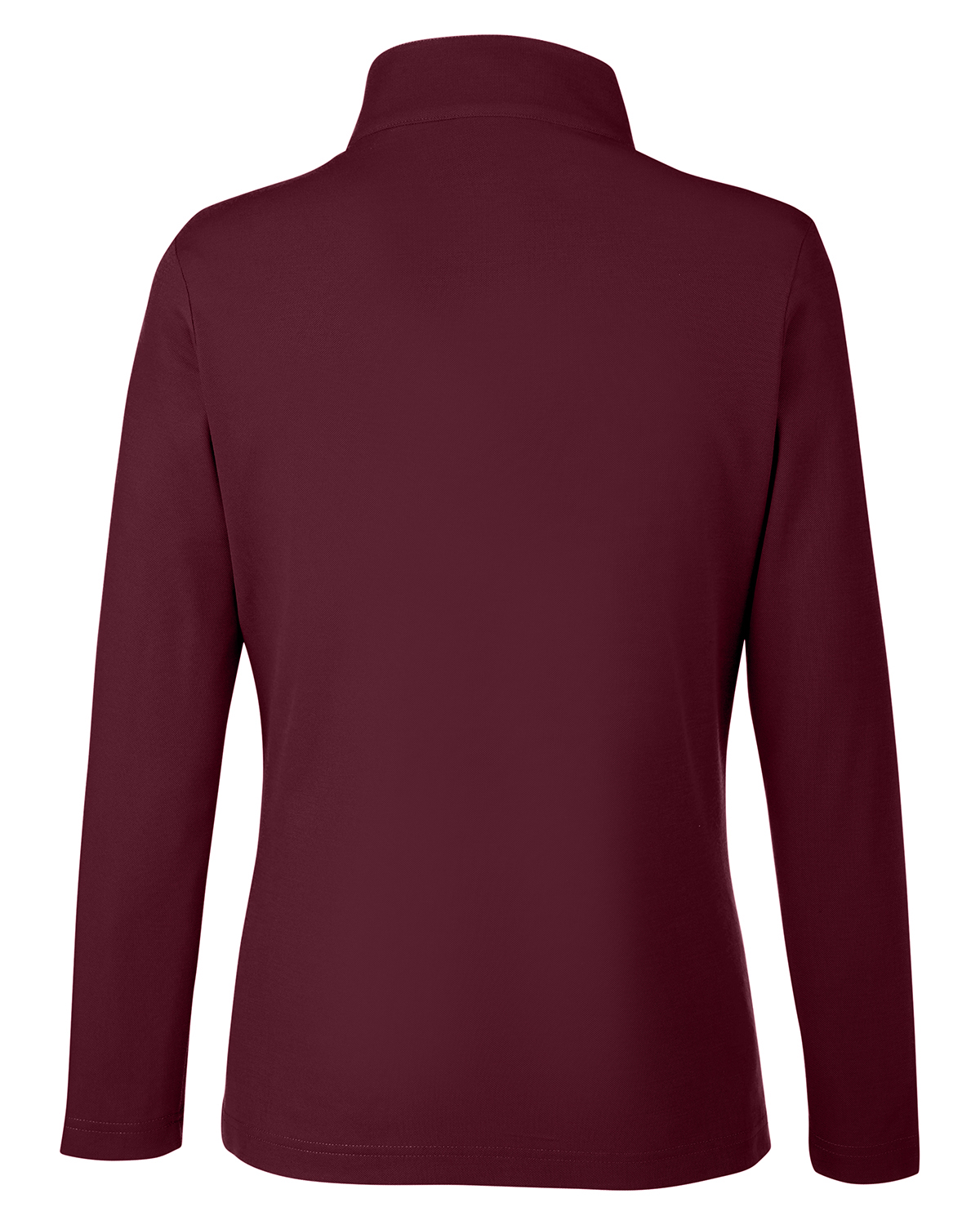 Am image of a Custom Core 365 Ladies Fusion ChromaSoft Pique Quarter Zip in Burgundy!