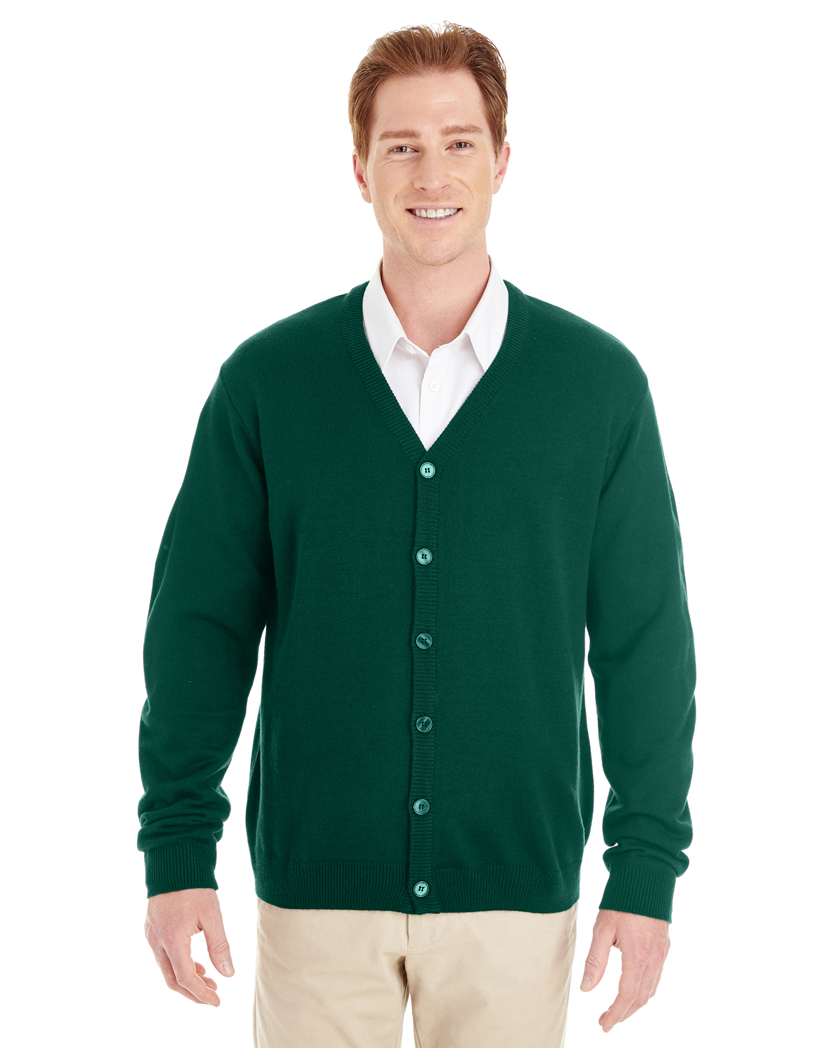 Harriton Men's Pilbloc™ V Neck Button Cardigan Sweater in Hunter