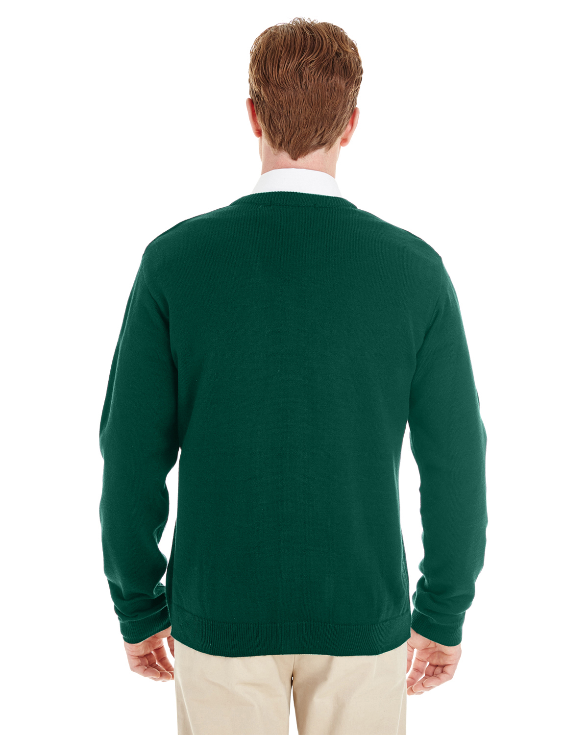 Am image of a Custom Harriton Men's Pilbloc™ V Neck Button Cardigan Sweater in Hunter!