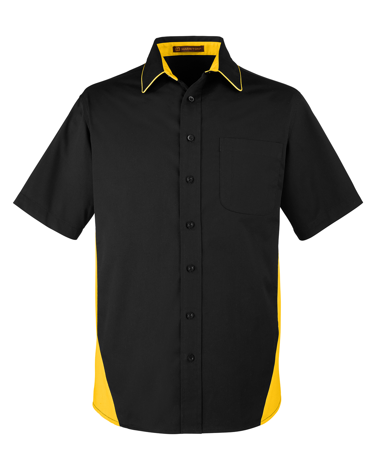 Harriton Men's Flash IL Colorblock Short Sleeve Shirt in Black/Snry Yllw
