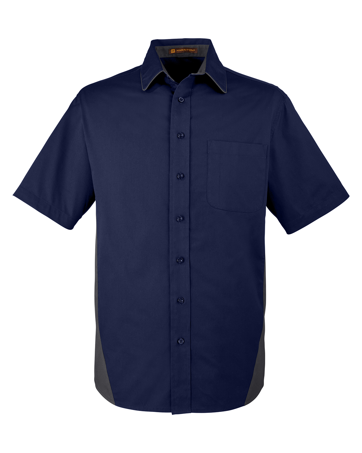 Harriton Men's Flash IL Colorblock Short Sleeve Shirt in Drk Navy/Drk Charcl