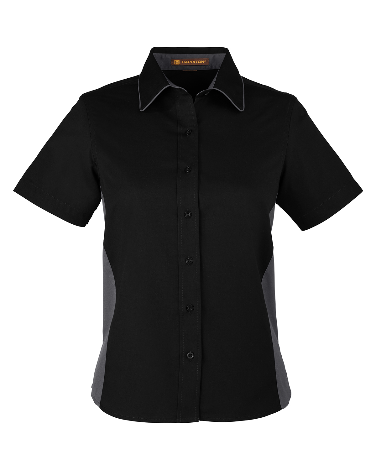 Harriton Ladies' Flash IL Colorblock Short Sleeve Shirt in Black/Drk Charcl