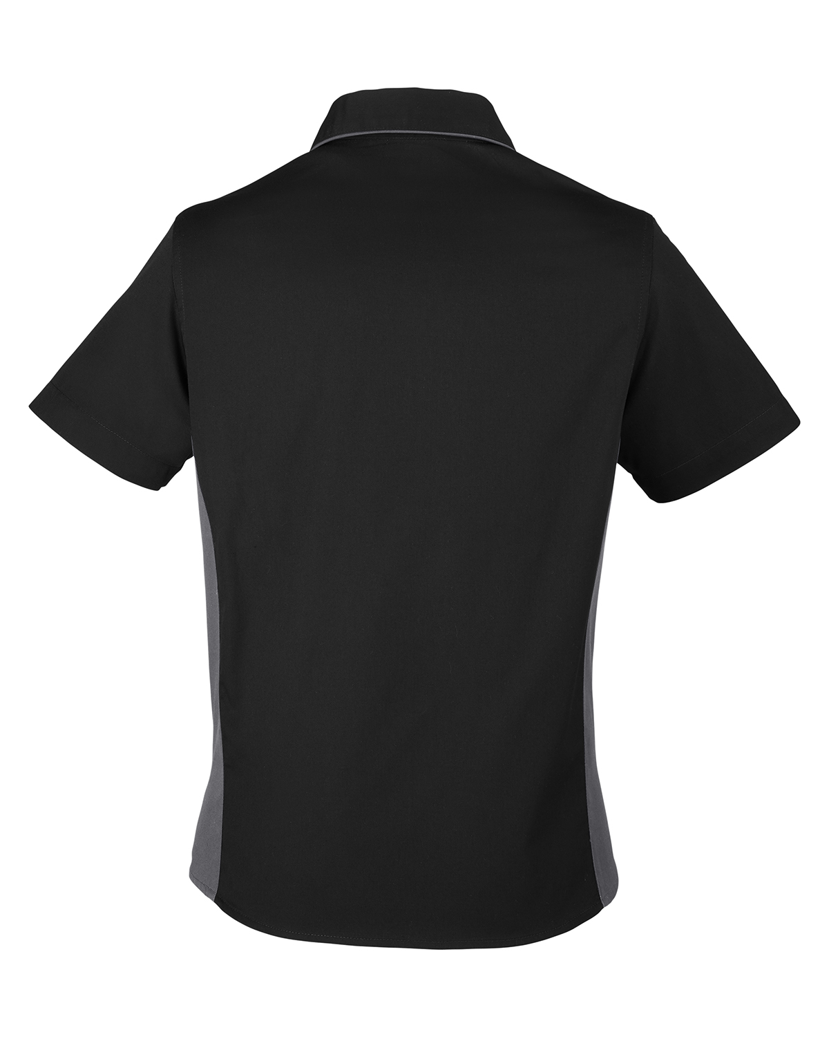 Am image of a Custom Harriton Ladies' Flash IL Colorblock Short Sleeve Shirt in Black/Drk Charcl!