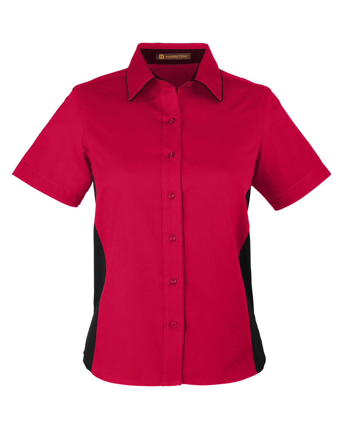 Harriton Ladies' Flash IL Colorblock Short Sleeve Shirt in Red/Black