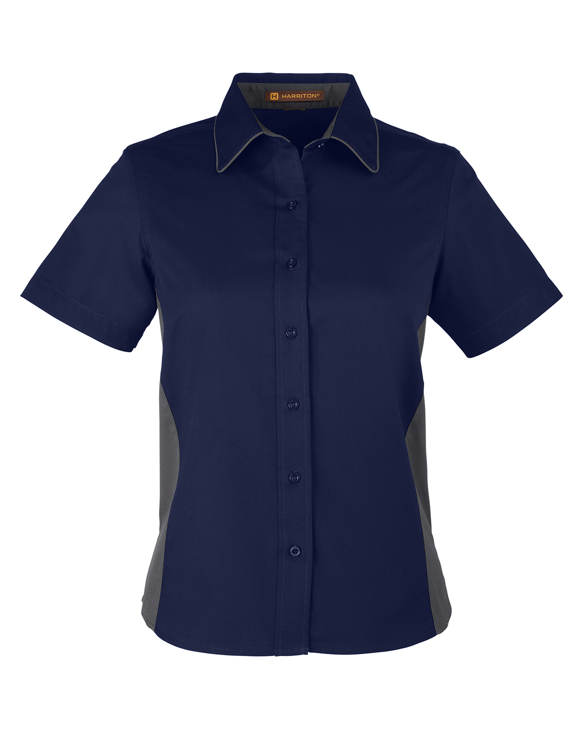 Harriton Ladies' Flash IL Colorblock Short Sleeve Shirt in Drk Navy/Drk Charcl