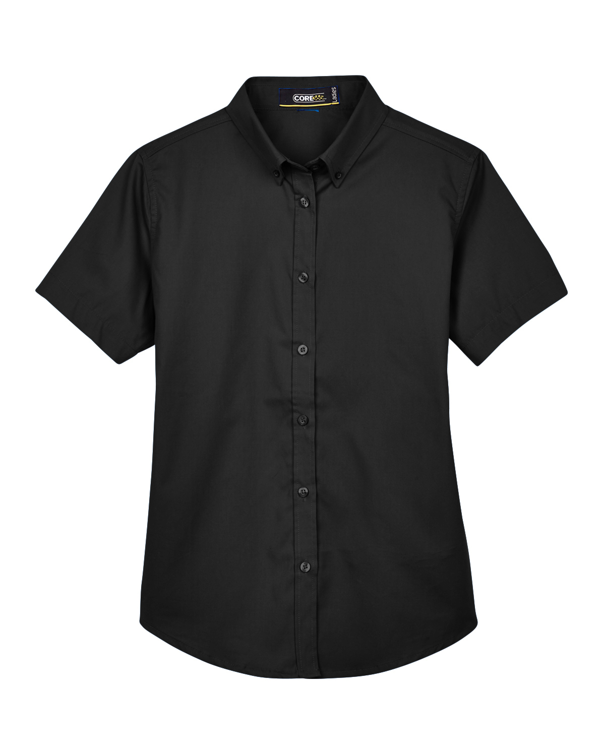 Am image of a Custom Core 365 Ladies' Optimum Short Sleeve Twill Shirt in Black!
