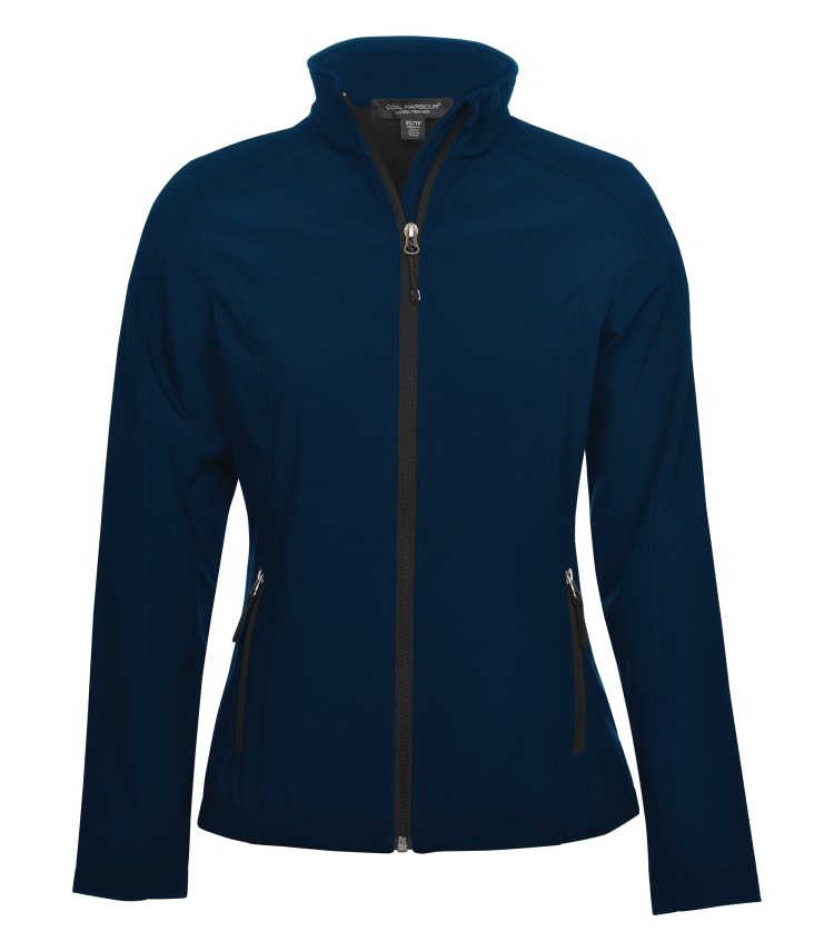Am image of a Custom Coal Harbour Everyday Soft Shell Ladies Jacket in Midnight Blue!