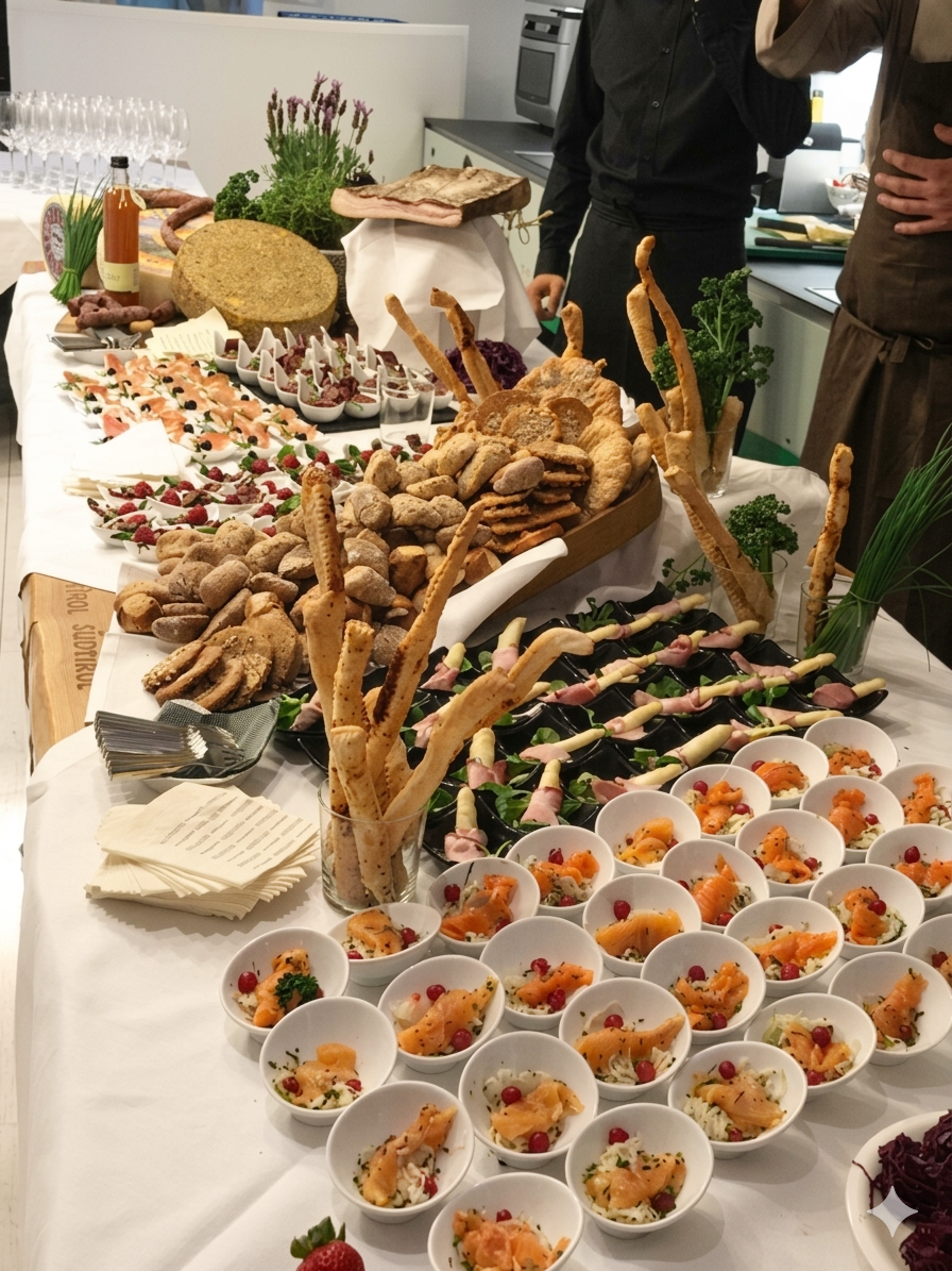 Buffet abbondante con specialità fritte e salumeria