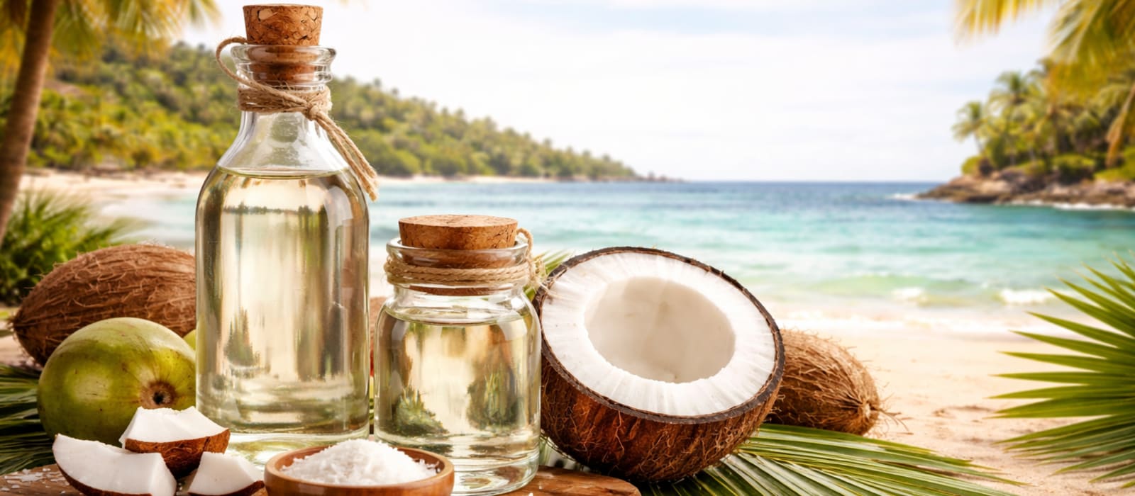 Coconut products supplied by Silk Chains: desiccated coconut and coconut oil