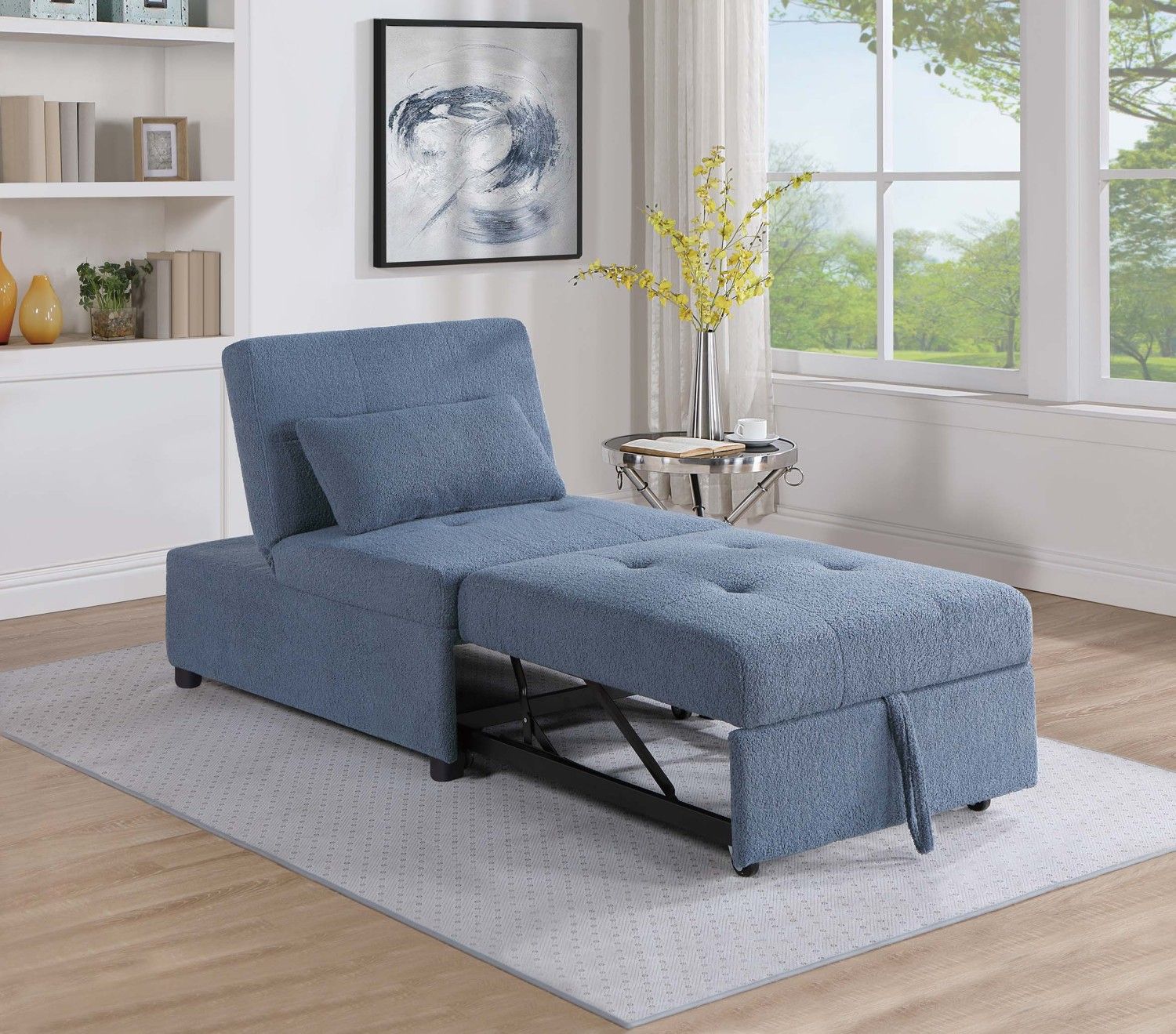 Convertible Sherpa Chair Bed — Armless Pull-Out Sofa with Pillow