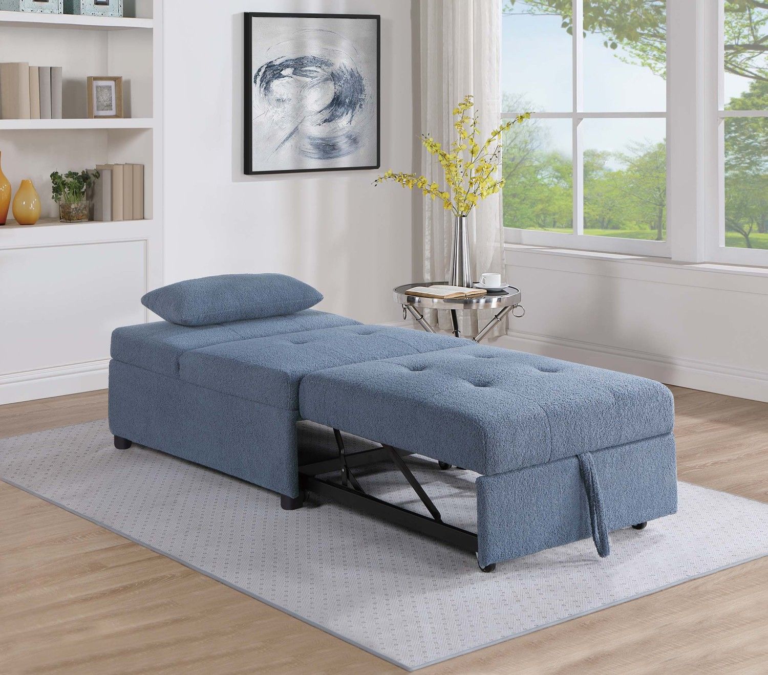 Convertible Sherpa Chair Bed — Armless Pull-Out Sofa with Pillow, view 2