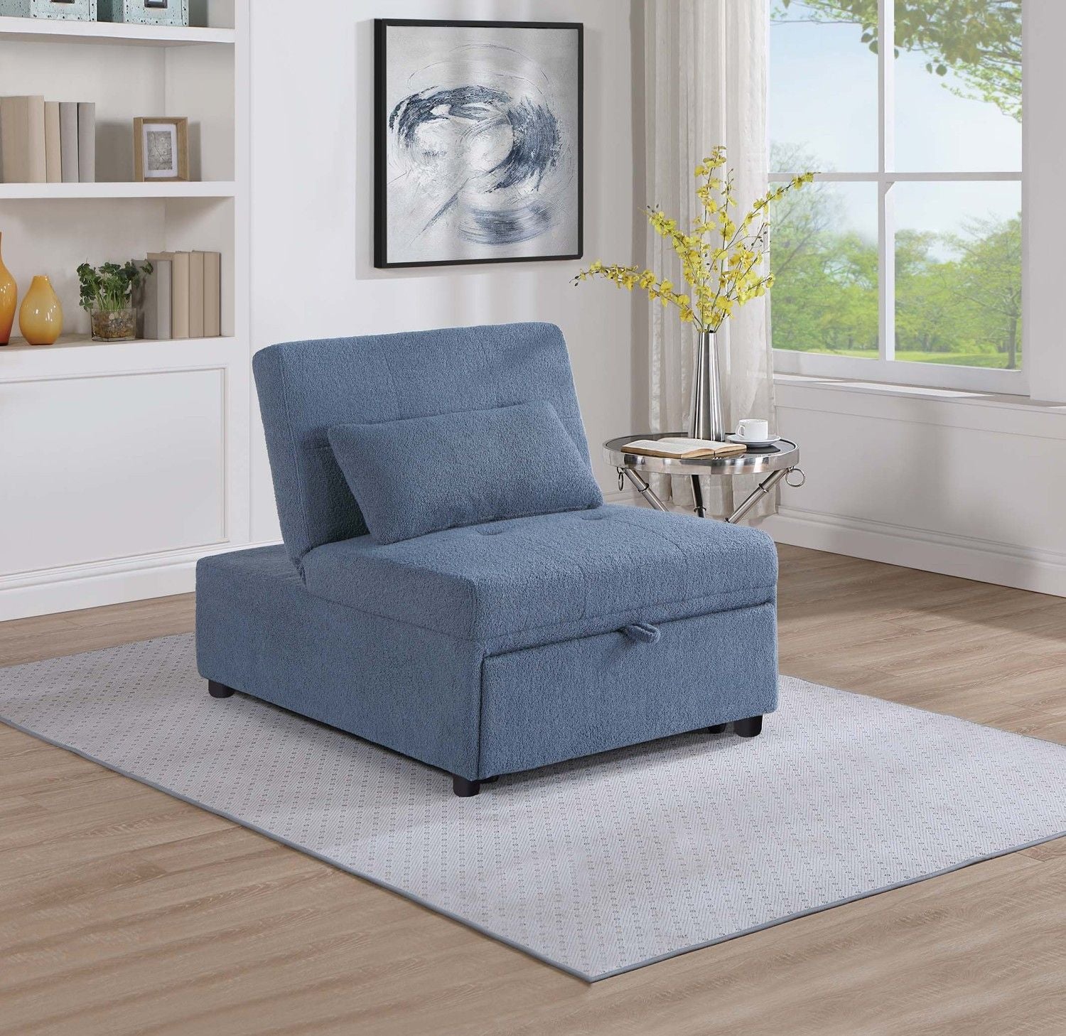 Convertible Sherpa Chair Bed — Armless Pull-Out Sofa with Pillow, view 3