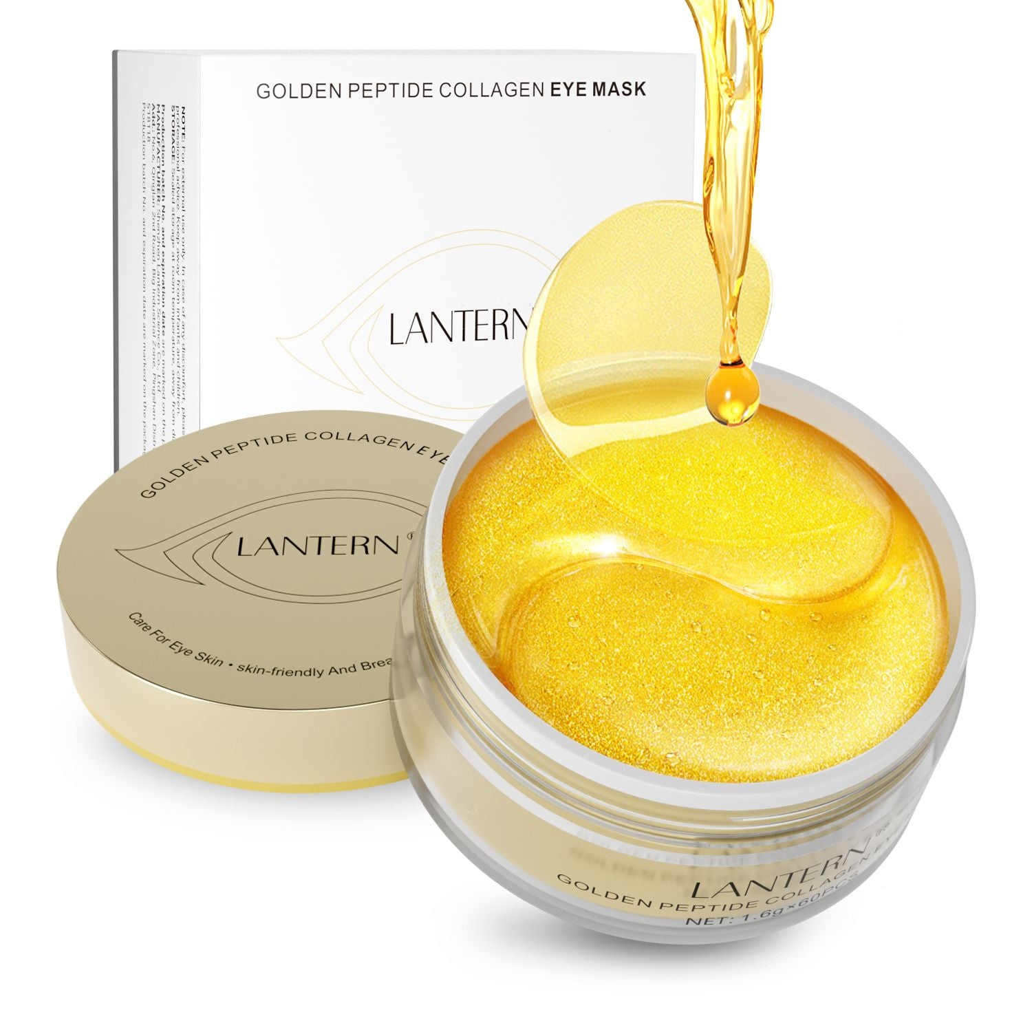 Golden Peptide Collagen Eye Mask Patches for Puffy Eyes & Dark Circles, 60 Ct