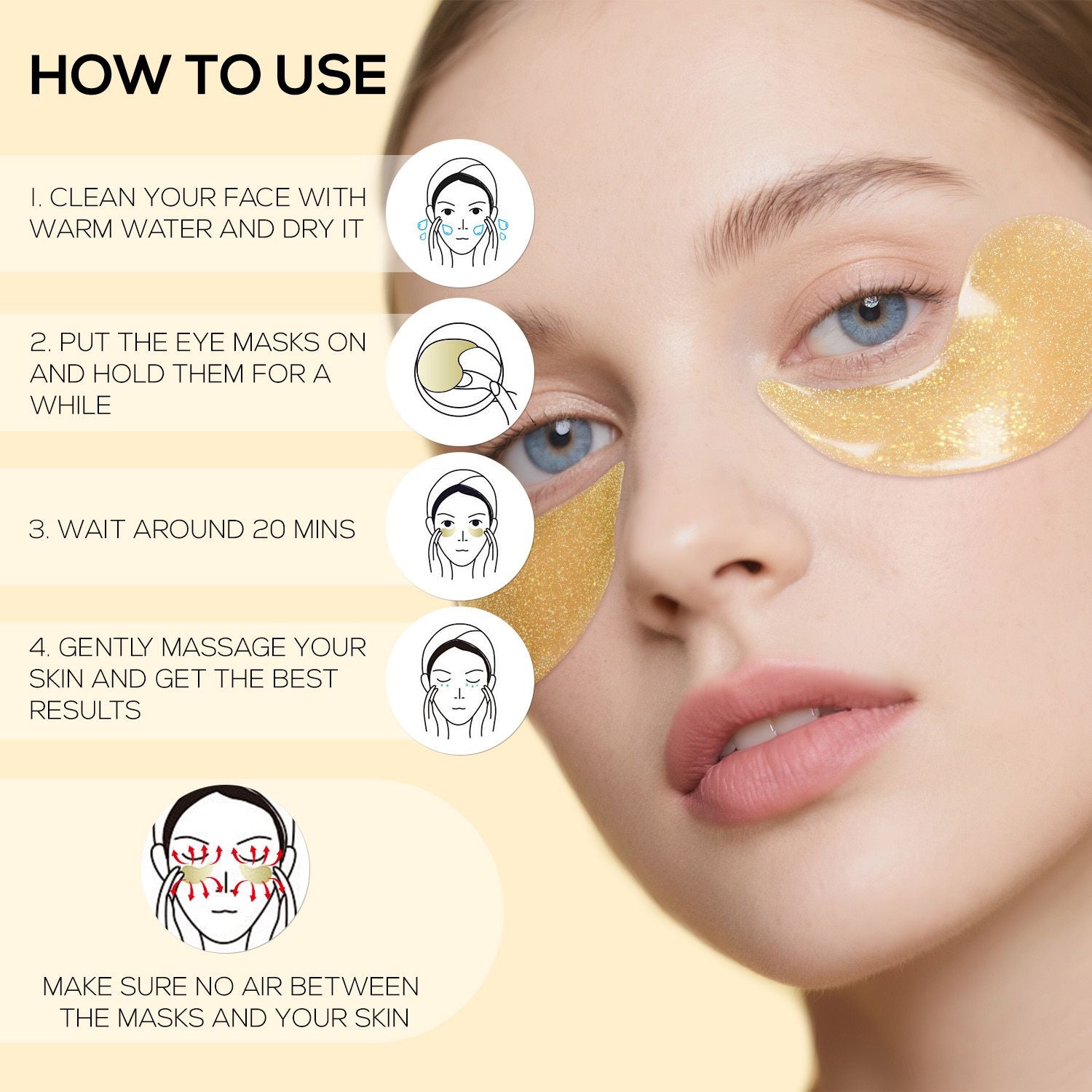 Golden Peptide Collagen Eye Mask Patches for Puffy Eyes & Dark Circles, 60 Ct, view 6